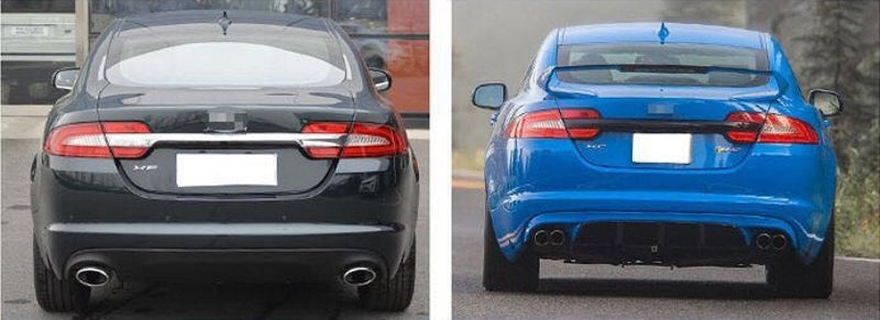 Jaguar X250 XF XFR XFR-S Carbon Fibre Rear Finned Diffuser Valance Stainless Steel Quad XFR-S tips for 2008 - 2015